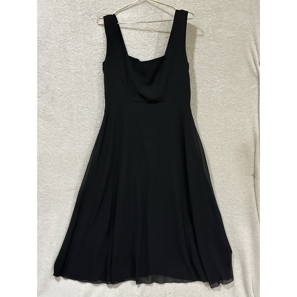 Commense Black Midi Dress‎ Womens Large Square Neck Lined Classic Neutral Career